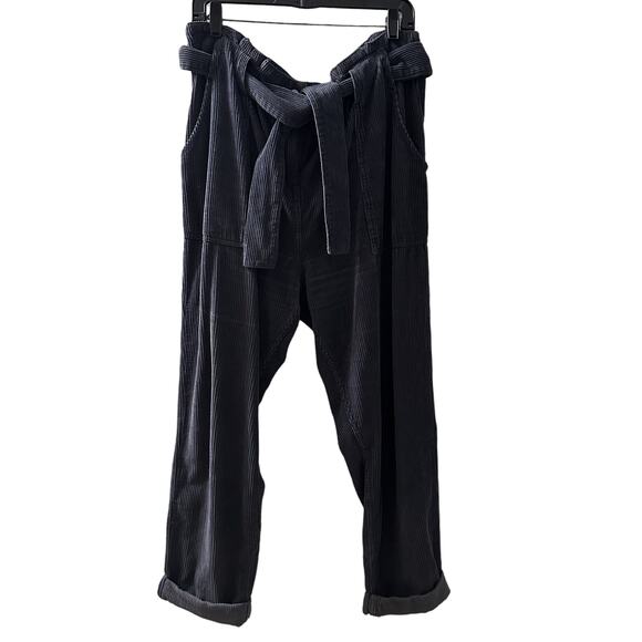 Topshop Women's Navy Blue Corduroy Paperbag Waist Trousers Size US 12 - Picture 2 of 9